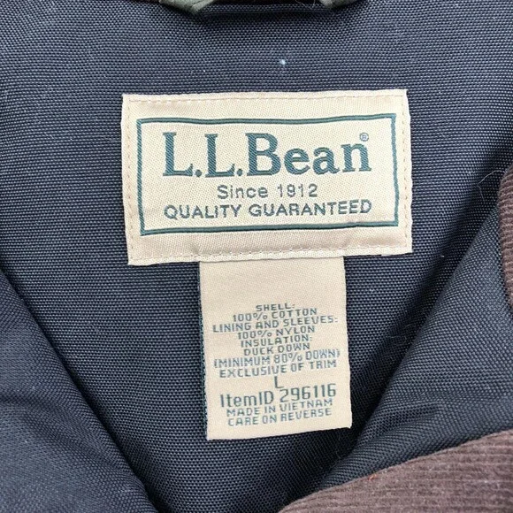L.L. Bean Jacket Mens Large Green Quilted Canvas Down Insulated Full Zip Outdoor - Picture 5 of 9